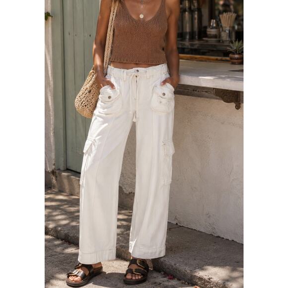 Free people Pants - Free People Tahiti Pull On Cargo Pants Tofu White Utility Boho Medium